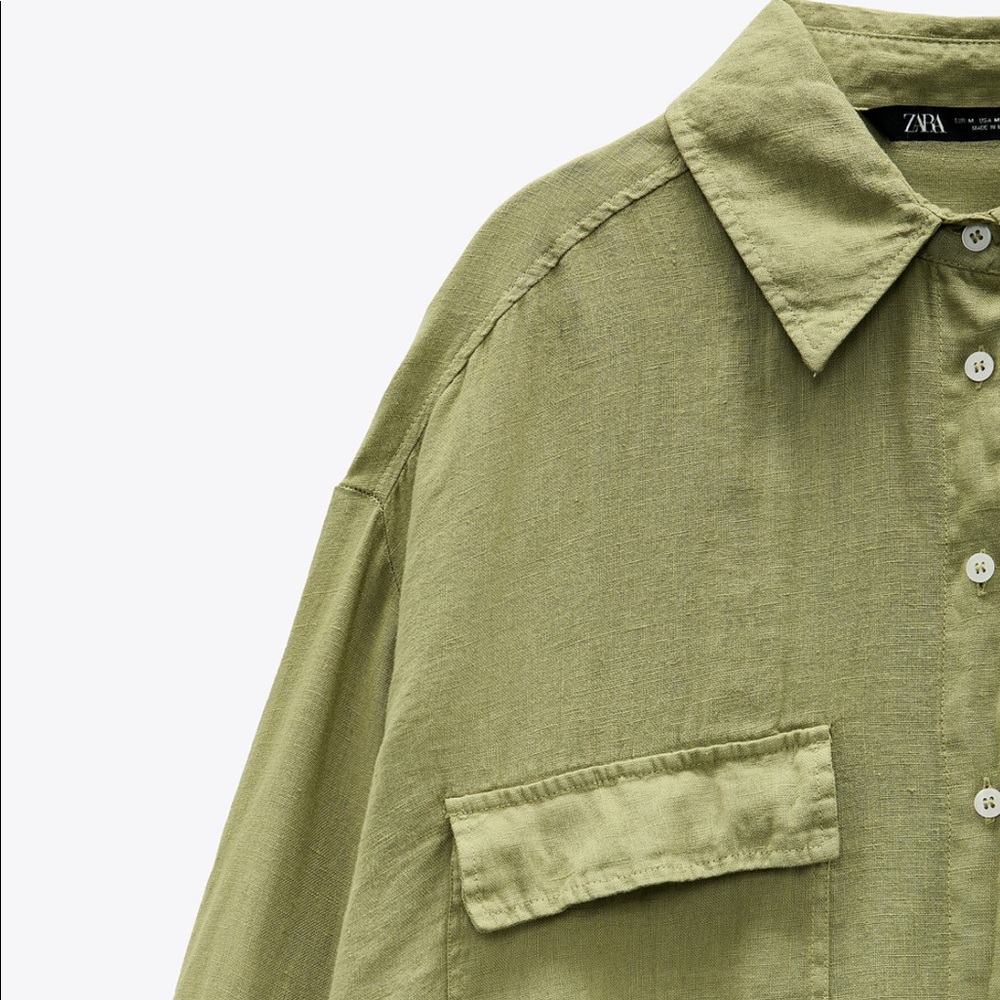 NWT ZARA 100% LINEN OVERSIZED GREEN SHIRT - Picture 9 of 14
